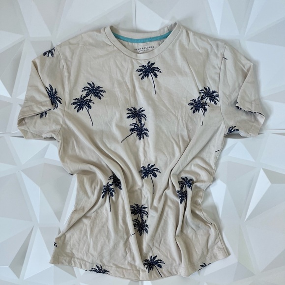 🔵 Denim & Flower Beige Shirt with Navy Palm Print🏝️ Size:L - Picture 6 of 9